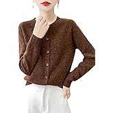 RUCPUW 100% Merino Wool Cardigan Sweaters Women's Female Fall Winter Warm Knitted Crew Neck Long Sleeves Thick(WQ281)