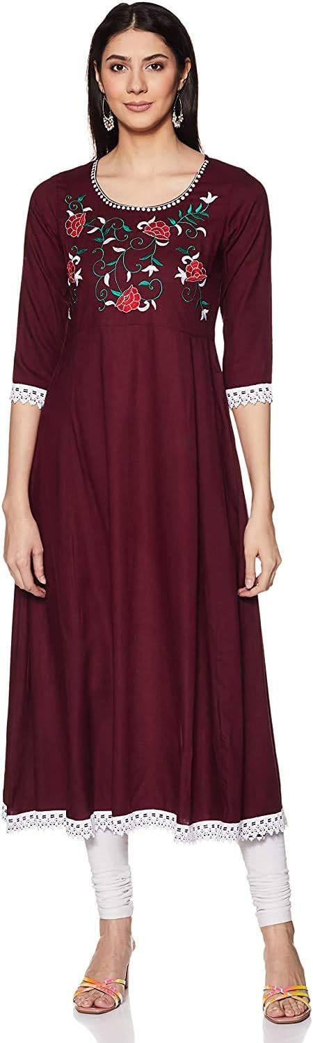 Cottonwalas Women's Rayon Anarkali Kurta