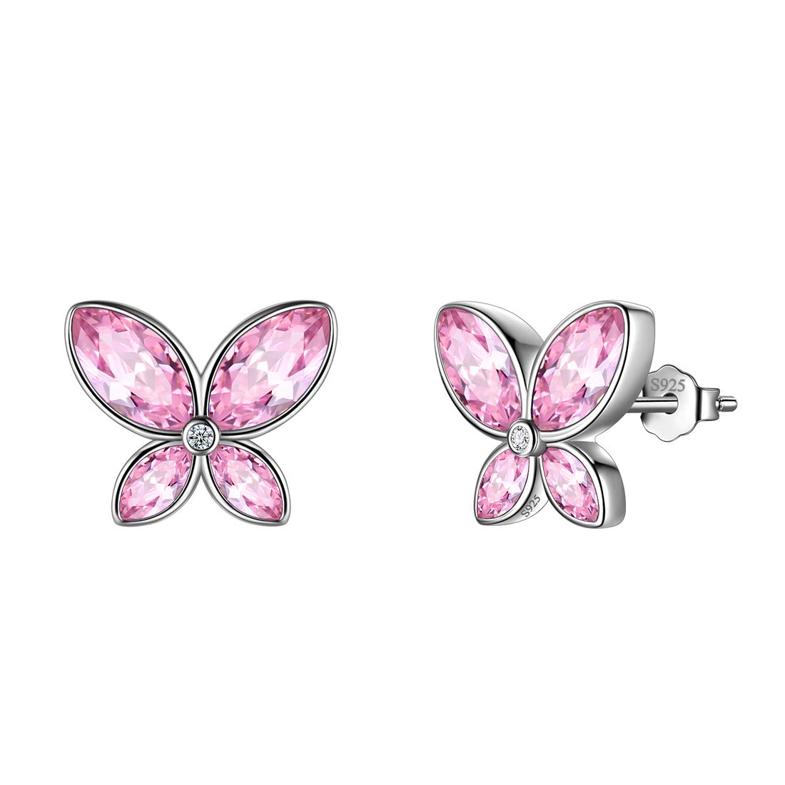Aurora Tears Pink Butterfly Studs Earrings Women 925 Sterling Silver Animal Butterflies October Birthstone Tourmaline Earring Stud Crystal Wedding Birthday Jewelry DE0229O