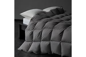 DOWNFORT Premium Hungarian White Goose Feather Down Fiber Comforter Queen Size, Fluffy Duvet Insert, Hotel Quality All Season Bed Comforter(90x90", Grey)