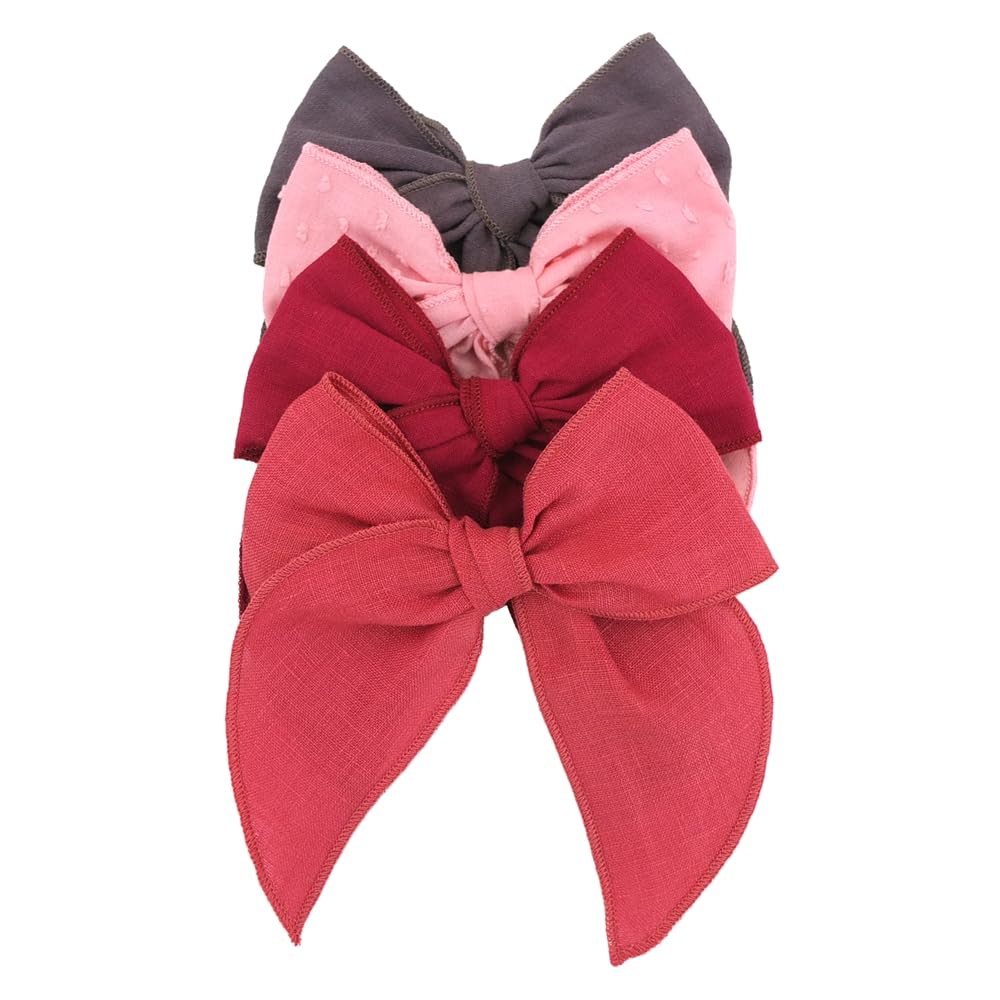 Pack of 4 Gorgeous Fable Bow Hair Clips for Girls Women Linen Hair Bow Alligator Clips Toddler Baby Mom Young Girl Hair Accessories (Cinnabar)