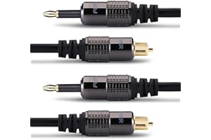 FosPower 24K Gold Plated Toslink to Mini Toslink Digital Optical S/PDIF Audio Cable with Metal Connectors & Strain-Relief PVC Jacket - 6ft/2Pack