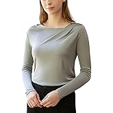 MOROUTLINE Women's Silk Top Long Sleeve Pure Silk T Shirt Breathable Thermal Undershirt Ultra Soft Silk Blouse