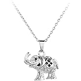 MiniJewelry Lucky Elephant Pendant Necklace for Women Hollow Crystal CZ Animal Christmas Birthday