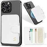 Samgg Magnetic Phone Wallet Card Holder for Magsafe Wallet, for iPhone 17/16/15/14/13/12 Series, RFID Blocking, 5 Slots Fit 7 Cards, ID Window, Luxury Leather Mag Safe Wallet for Women Men, White