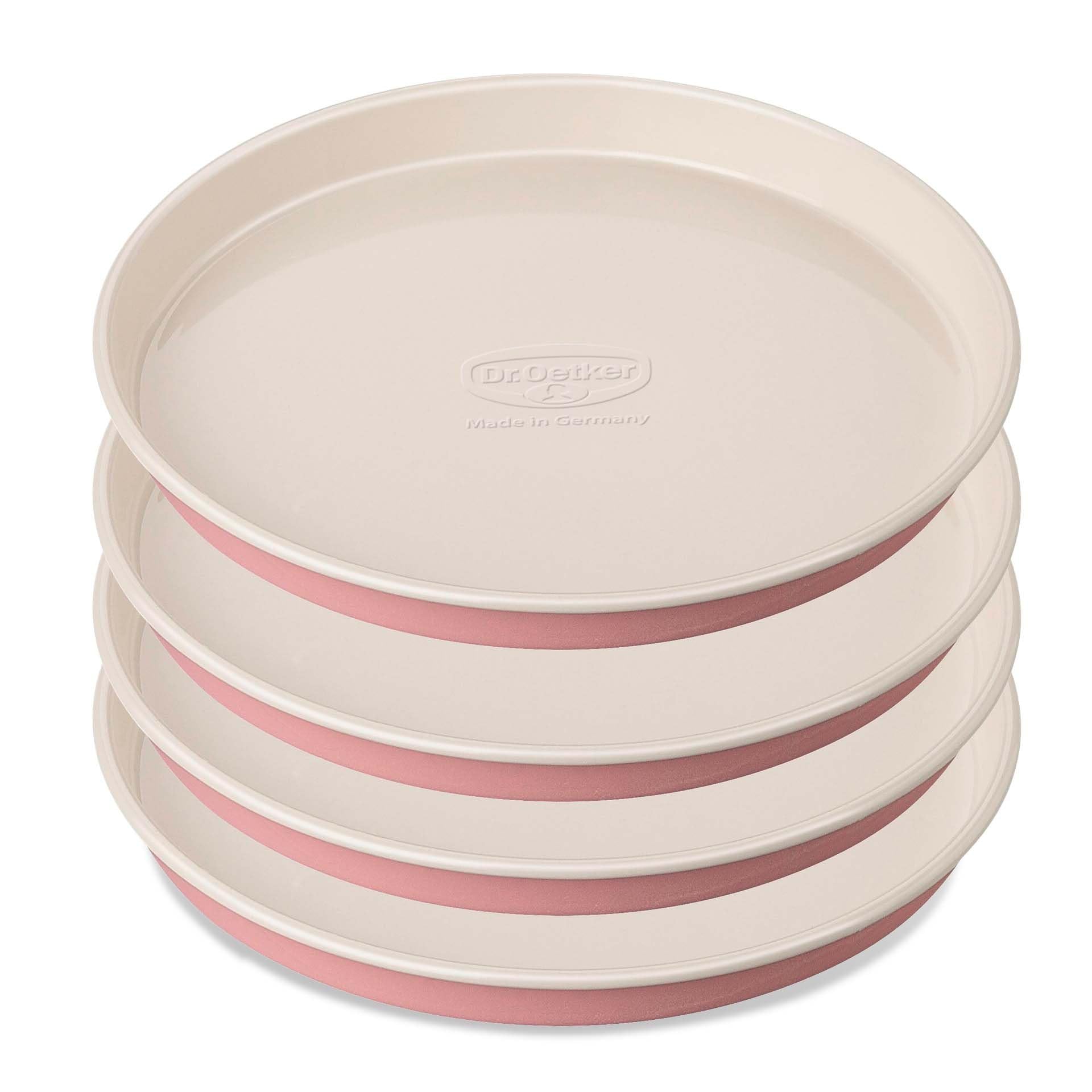 Dr. Oetker Layered Cake Baking Mould Retro Design Round Cake Tin with Two Tone Ceramic Reinforced Premium Non-Stick Coating (Colour: Pink/Cream), Quantity: 4 Pieces