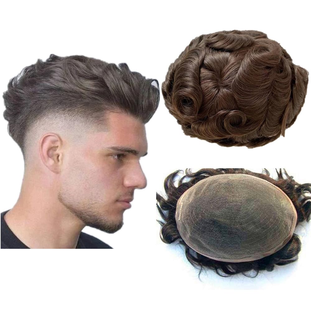 Photo 1 of Human Hair Toupee for Men NLW European Human Hair Pieces for Men with 10x8" base HD Super Thin French Lace hair replacement system for men #2 Dark Brown
