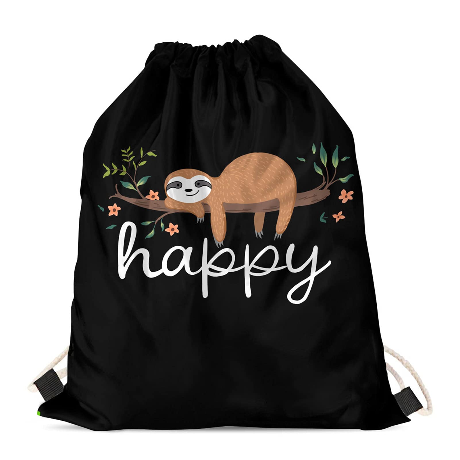 Showudesigns Happy Sloth Drawstring Bag Childrens Drawstring Backpack Swim PE Bag Folding Bag Kids Girls Boys Outdoor Sport Gympack Black โ image 1