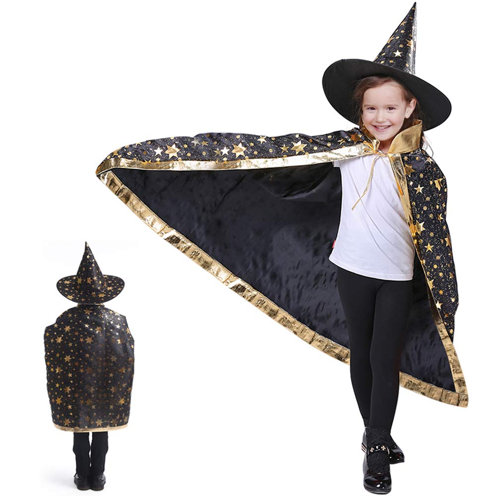 thumbnail image 2 of Wizard Hat Unisex Kids Wizard Party Costume Cloak Fancy Dress Witch Purple Cape 2 of 11