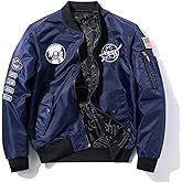 CORIRESHA Reversible NASA Bomber Jacket with Embroidery Badges