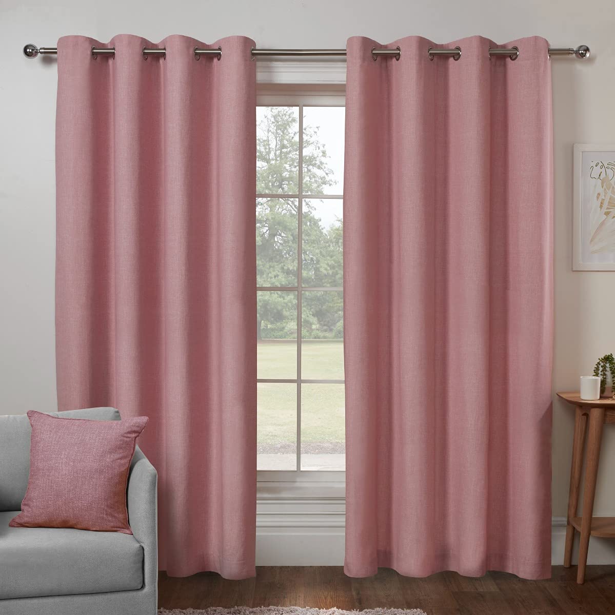 Sleepdown Textured Print Eyelet Curtains Lined Curtains for Bedroom and Living Room 66 x 90 Inch Blush 2 Panels, 5056242839507