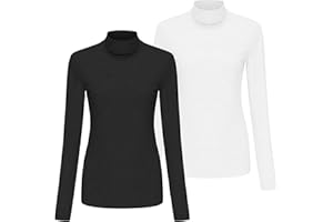 picofun Women's Turtleneck Tops Long Sleeve Slim Fit Cotton Lightweight Thermal Base Layer Shirts