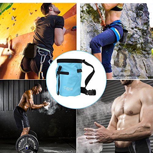 Togear Chalk Bag for Rock Climbing, Weightlifting, Bouldering & Gymnastics Workout Accessories, Quick-clip Belt with Two Aluminium Carabiner Key Chain Clip Hooks (Blue-1) - Thumbnail 4