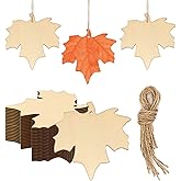 20pcs Maple Leaf Wood DIY Crafts Cutouts Wooden Maple Leaf Shaped Hanging Ornaments with Hole Hemp Ropes Wood Tags for Fall Harvest Thanksgiving Christmas Party Decoration