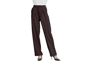 Tronjori Women High Waist Casual Straight Leg Dress Pants Office Work Trousers Suit Pants Back Elastic Waistband