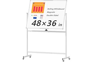 Neatsure Large Rolling Whiteboard on Wheels, 48" x 36" Double-Sided Mobile White Board with Stand, 4' x 3' Portable Standing 