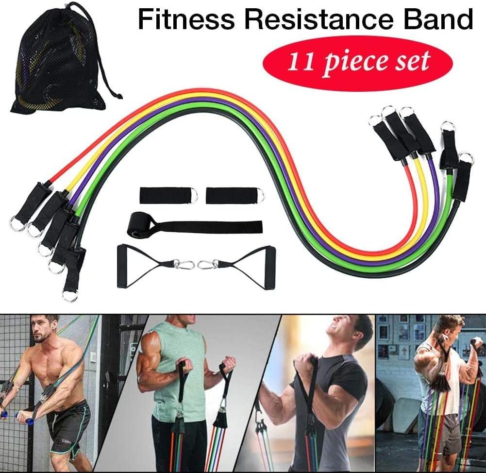 Resistance Bands Set with Storage Bag,Resistance Loop Exercise Bands, Durable Super-elastic Strength Training Stretch Band for Yoga Pilates,Elastic Rope, Foot Ring, Handle, Door Buckle 11 pieces