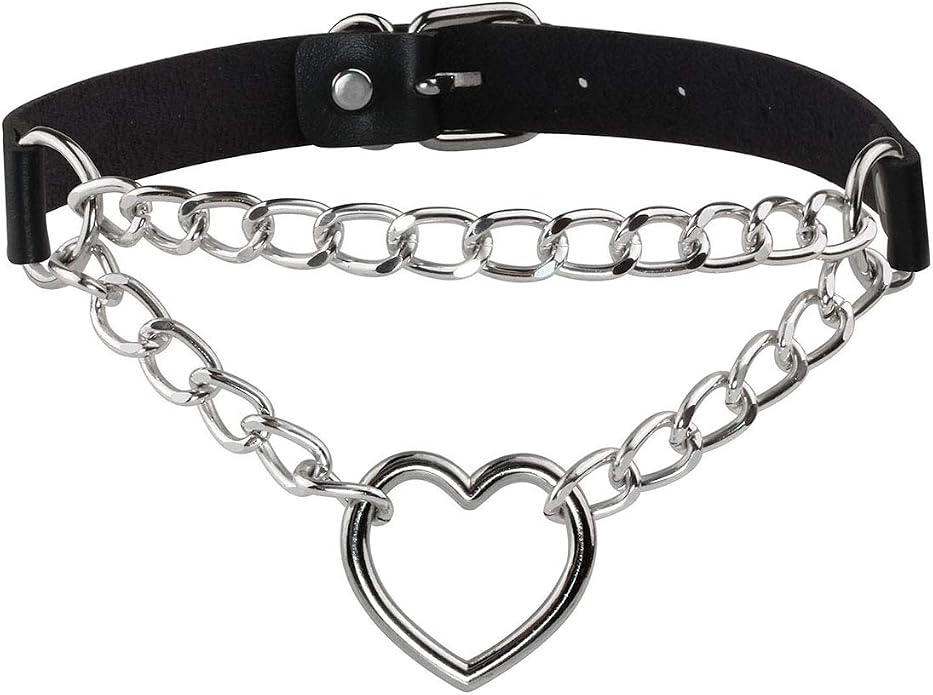Manfnee PU Leather Choker Punk Goth Emo O-Ring Chain Choker Collar