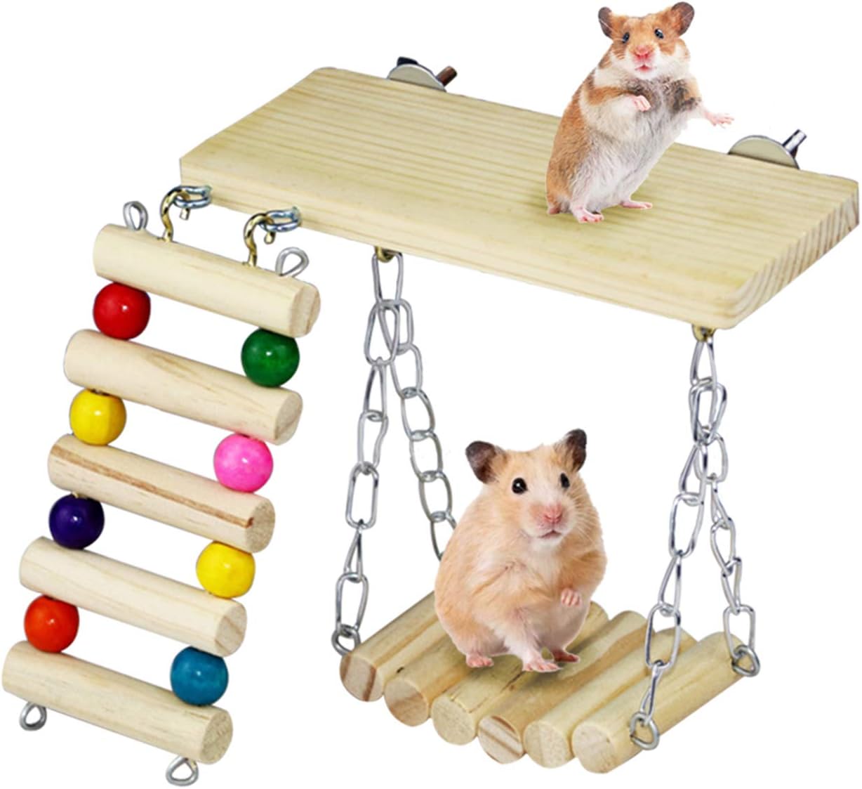 WishLotus Hamster Exercise Toys, Hanging Wooden Hamster Chew Toys Small Animal Ladder, Platform, Swing Cage Accessories Boredom Breaker for Parror,Gerbil,Squirrel,Rat,Hamster,Chinchilla