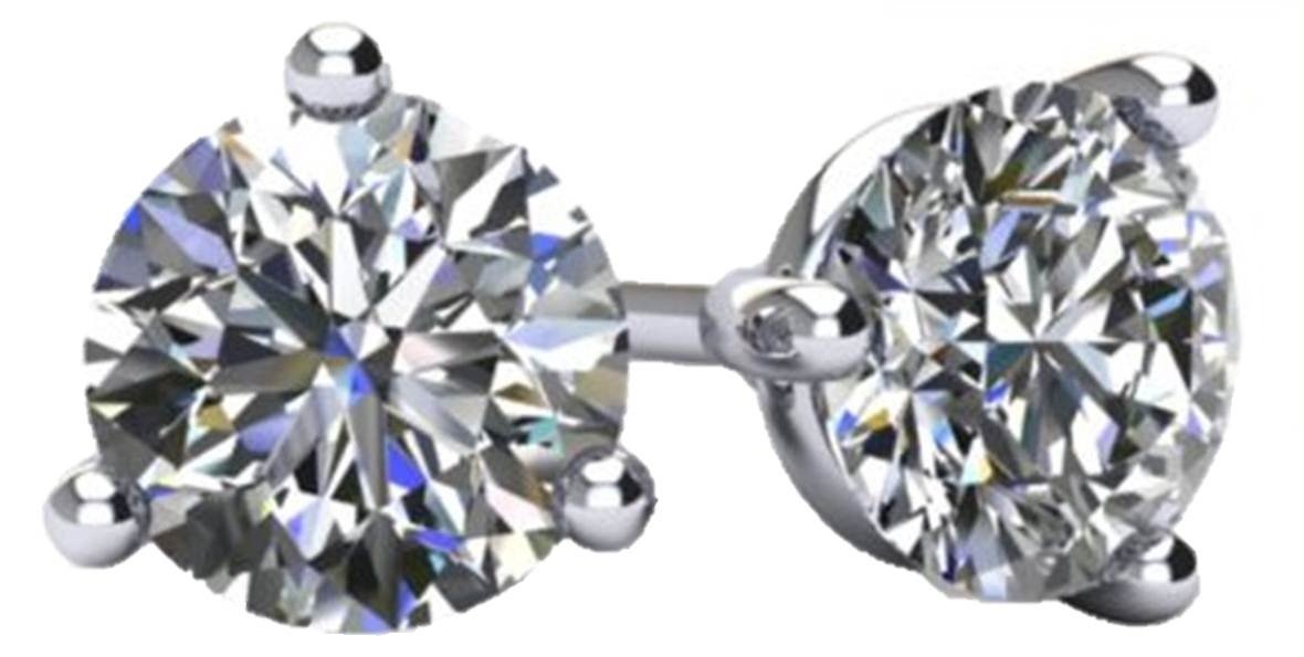 14K Gold Post & Sterling Silver-Swarovski-Zirconia 3 prong-Martini Style Stud Earrings 1.0ct to 4ct