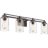 4-Light Bathroom Light Fixtures, HWH Farmhouse Vanity Wall Sconce in Oil-Rubbed Bronze Finish with Clear Glass Shade, 5HLT63B