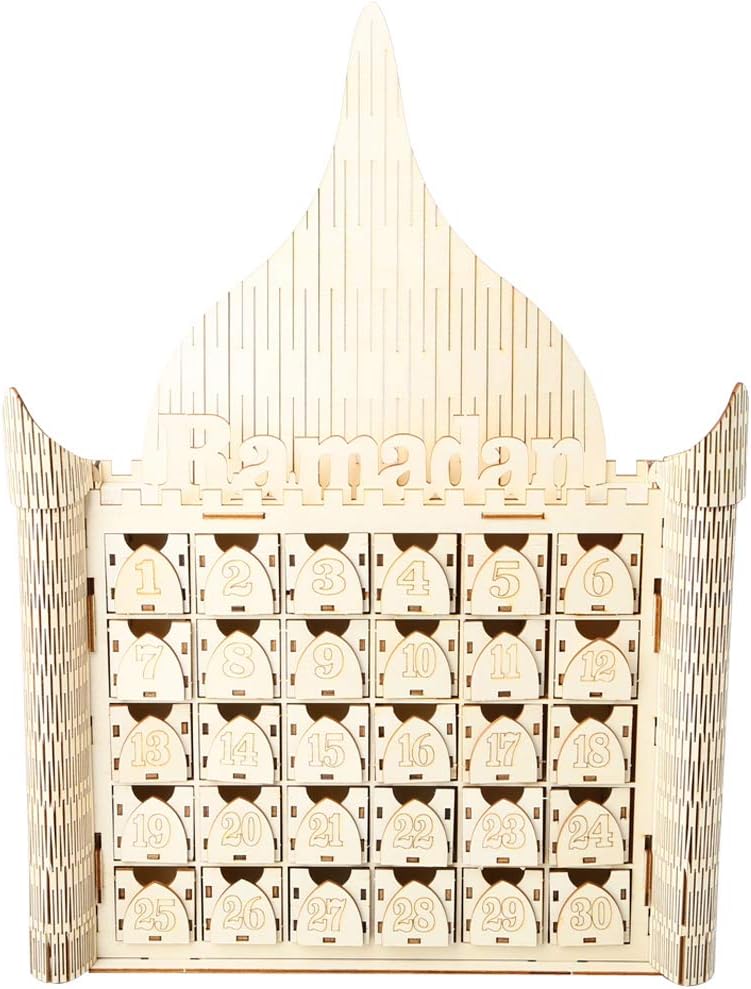 Congchuaty Wooden Eid Mubarak Ramadan Advent Calendar 30 Day Countdown Drawer Muslim Decor