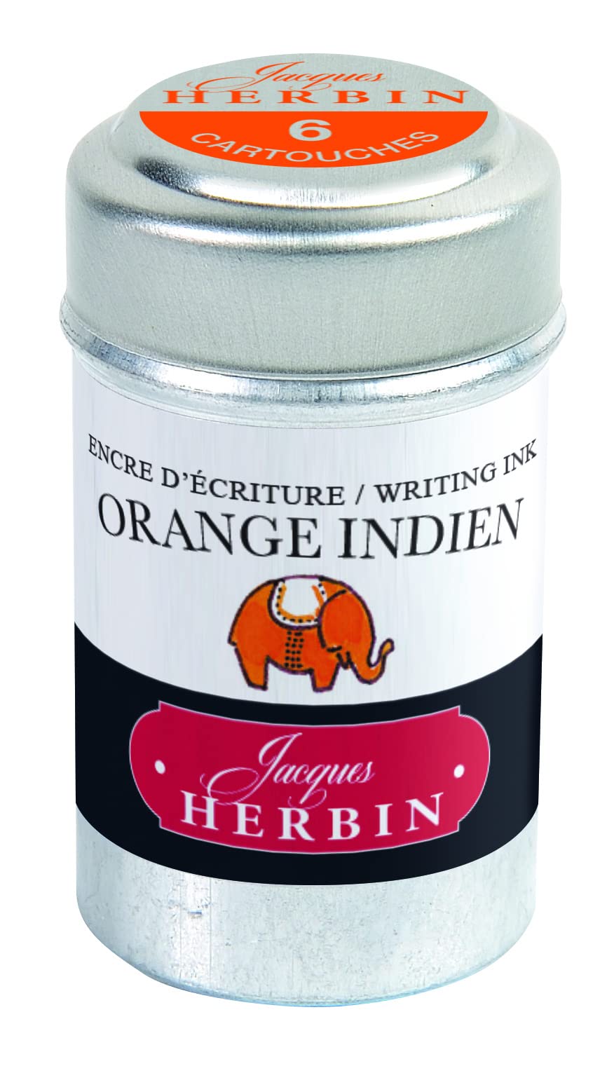 Jacques Herbin 20157T - A box of 6 ink cartridges for fountain pens and rollerball pens (packaging-free product - zero waste objective), Orange Indien — image 1
