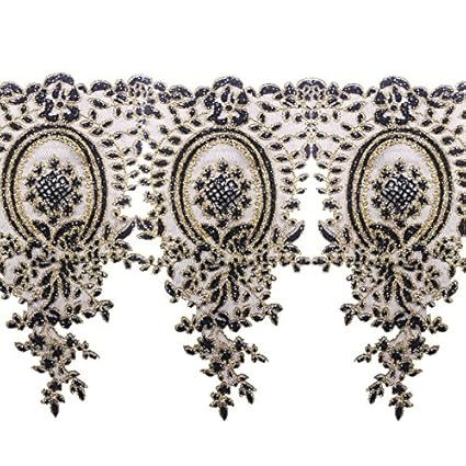 sunbe Glanz Perlen Pailletten Spitzenborte schwarz gold Spitze bänderrand Applikation Spitze afrikanischen Cord trimmen Motiv