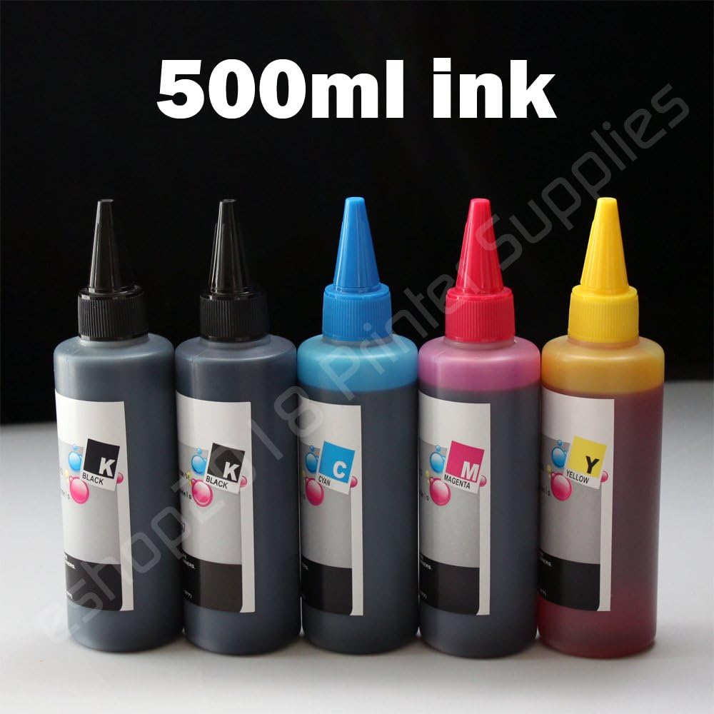 500ml Compatible CISS Refill Ink Bottles(500ml, 100ml Per Color & Extra 100ml Black) HP920 920XL for HP All-in-one Printers Officejet 6500 6500 wireless 6500A e-all-in-one e710a 6500A Plus e-all-in-one e710n 7500A wide format e-all-in-one e910a Officejet 6000 6000 wireless 7000 wide format