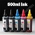 500ml Compatible CISS Refill Ink Bottles(500ml, 100ml Per Color & Extra 100ml Black) HP920 920XL for HP All-in-one Printers Officejet 6500 6500 wireless 6500A e-all-in-one e710a 6500A Plus e-all-in-one e710n 7500A wide format e-all-in-one e910a Officejet 6000 6000 wireless 7000 wide format