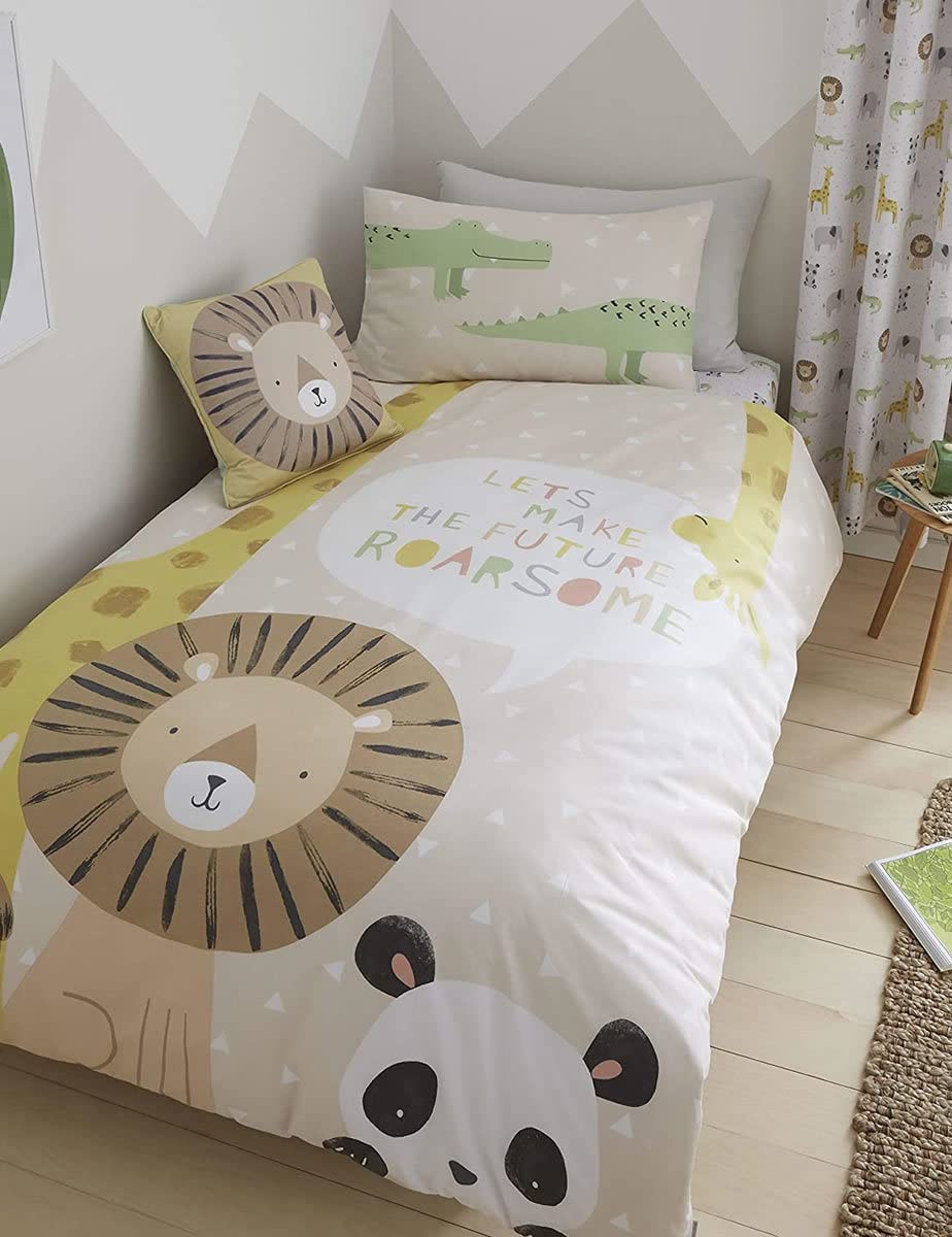 Catherine Lansfield Kids Roarsome Animals Easy Care Junior Duvet Set Natural
