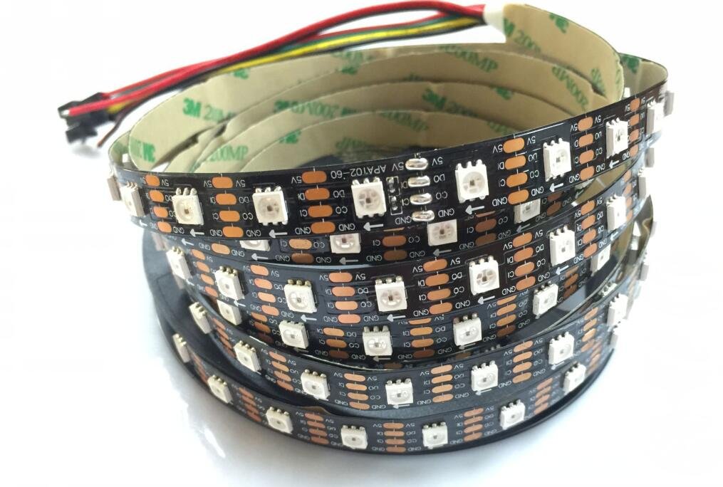 Led Strip Light APA102 IP30 DC5V 60 Led/M Addressable Smart Led Pixel Light Data and Clock Seperate (Black PCB)