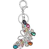 Butterfly Keychain Sparkling Keyring Crystal Rhinestones Purse Pendant Handbag Charm (silver-plated multicolored butterfly)