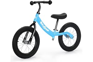 Bicystar 14 Inch Balance Bike for Kids 3-6 Year Old, Bike with No Pedals, Air Rubber Tires, Adjustable Height, Foot Rest, Pedalless Bicycle Boys, Girls (Blue)