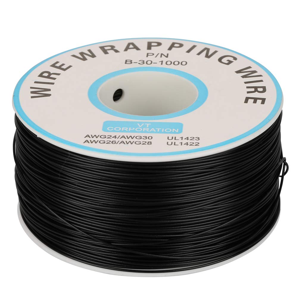 Akozon 30AWG Wrapping Wire Single Copper Wire Strand 1Roll 200 Meters Cable 0.25mm Diameter(Black)