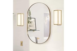 ANDY STAR Gold Oval Mirror, Brass Mirror for Wall, Oval Mirrors for Bathroom in Stainless Steel Metal 1’’ Thin Frame Pill Shaped Mirror Hangs Vertical or Horizontal Ideal for Limited Space