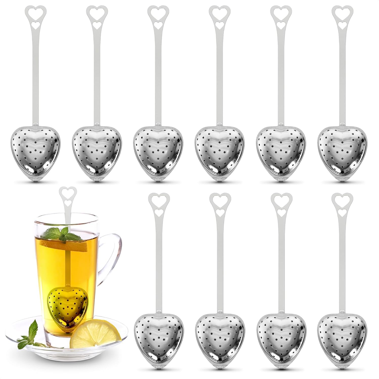 Photo 1 of 10 Pcs Heart Tea Infuser for Loose Leaf Tea Steeper – Rust-Resistant Stainless Steel Strainers with Secure Clasp, Easy Brewing Design, Keeps Loose Leaves Contained | Suitable for Parties & Gifting