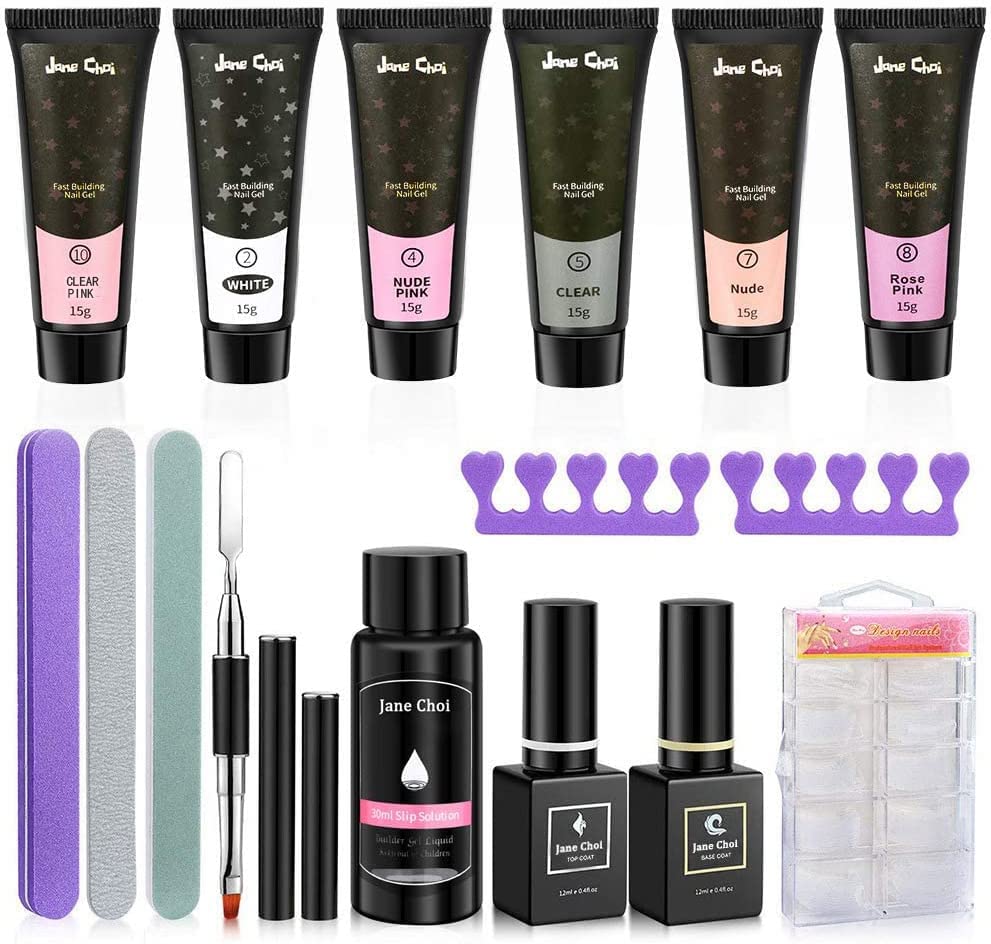 Nails Extension Gel Kit,6 Colors Nail Enhancement Builder Gel Set Professional Starter Kit,Quick Building Extension Gel Glue Nail Art Tool Nail Manicure Salon Set