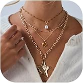 Dcfywl731 Chunky Star Necklace Big Gold Star Necklaces for Women Layered Chain Necklace