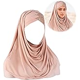 Sequin Hijab Muslim Head Wrap, Solid Color Scarf Lightweight Long Adjustable Islamic Stretch Elastic Head Cover for Women (pink)