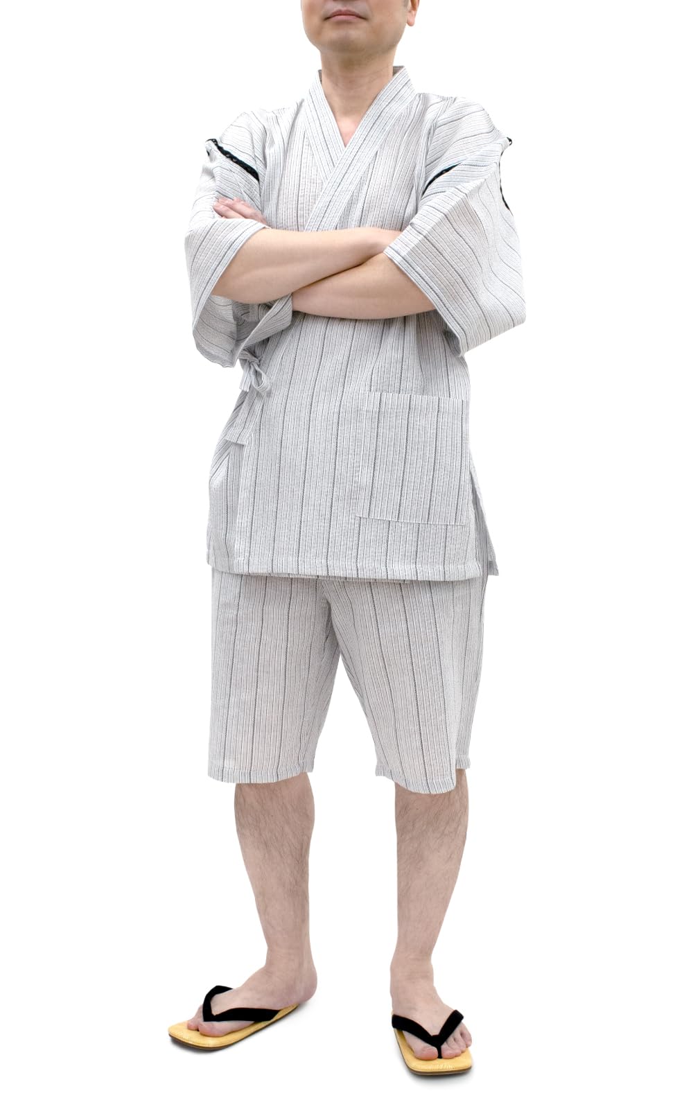 Photo 1 of ??? Jinbei Half sleeve Short pants Breathable Samue Summer wear sets Japanese tradition (White-02, Medium)