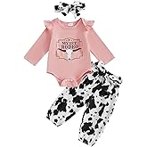 Kayotuas Western Baby Girl Clothes Newborn Cowgirl Outfit My First Rodeo Romper Cow Print Pants Headband 1st Birthday Outfits