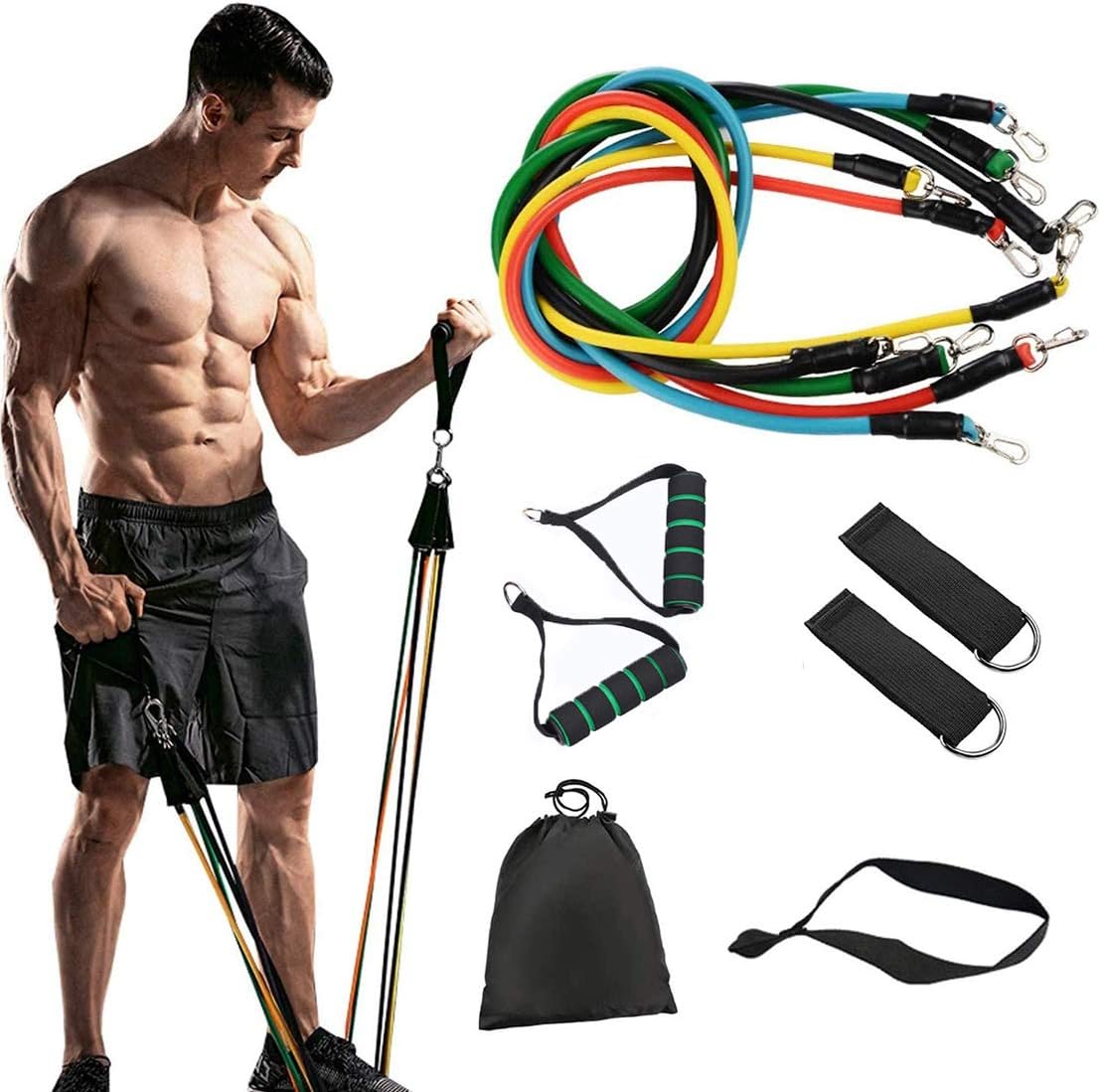 Exercise Resistance Bands Set, Fitness Stretch Workout Tension Bands Pull Ropes Waist Arm Leg Strength Training Bodybuilding for Yoga,Pilates,Physio Home Gym Equipment