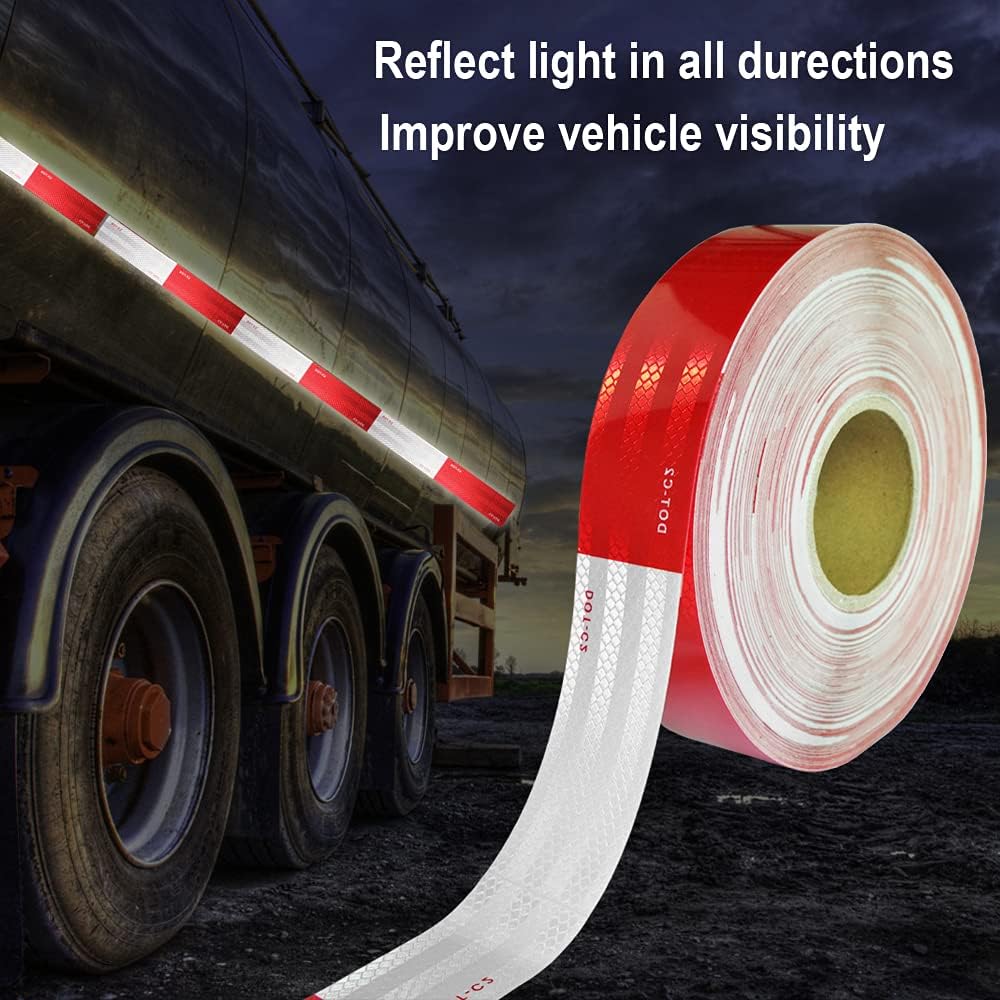 WAENLIR 2 inch x160Feet Reflective Tape DOT-C2 Waterproof Red and White Adhesive Safety Conspicuity reflector tape for trailer, Cars, Trucks, outdoor: Home Improvement
