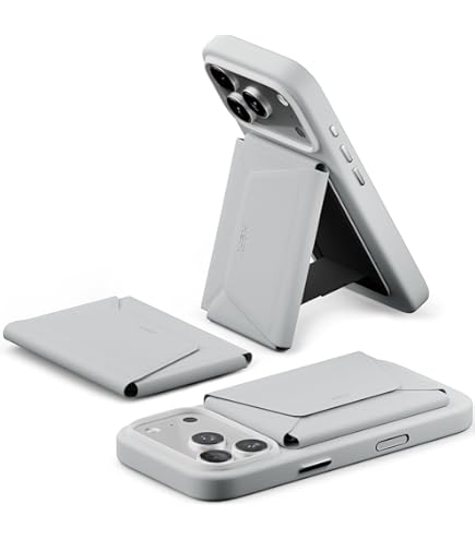 Upcommon Enclave Wallet Stand With Pull-tab For IPhone 16/15/14/13/12, MagSafe Compatible, Magnetic Card Holder, Adjustable Stand, RFID Blocking, Microfiber Leather (, Gray, 5 Card Holder, Pull-tab