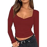 TiulZial Women Long Sleeve Tops - Sexy Going Out Sweetheart V Neck Basic Shirts Tight Slim Fall Trendy Clothing