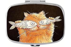 Funny Cat Pill Box-2 Floral Small Pill Case for Purse & Pocket Travel Portable Metal Medicine Box to Hold Vitamins Medication