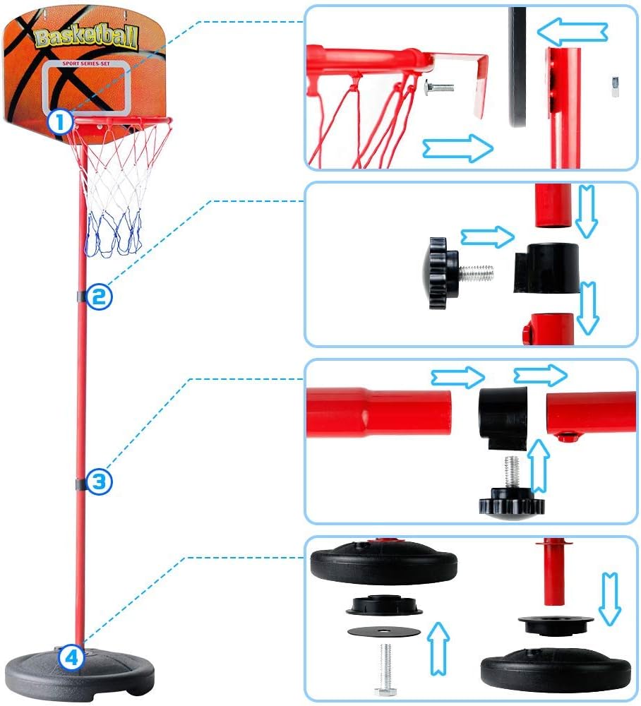 Toddler Basketball Hoop Stand Adjustable Height 2.5 ft -5.1 ft Mini Indoor Basketball Goal Toy with Ball Pump for Baby Kids Boys Girls Outdoor Play Sport for Age 2 3 4 5 Years Old: Toys & Games