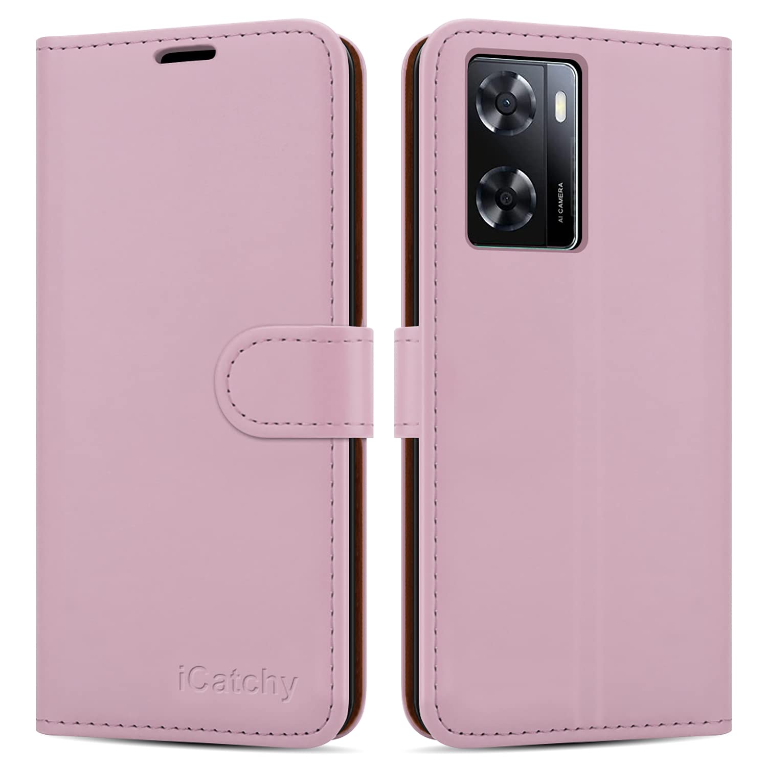 iCatchy for Oppo A57 Case Leather Wallet Book Flip Folio Stand View Cover with Card Slots and Kickstand for Oppo A57 Phone (Rose Gold)