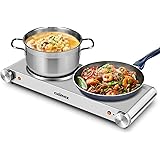 CUSIMAX Hot Plate, Electric Double Burner, 1800W Cast Iron Countertop Cooktop, Portable for Cooking, Compatible for All Cookw